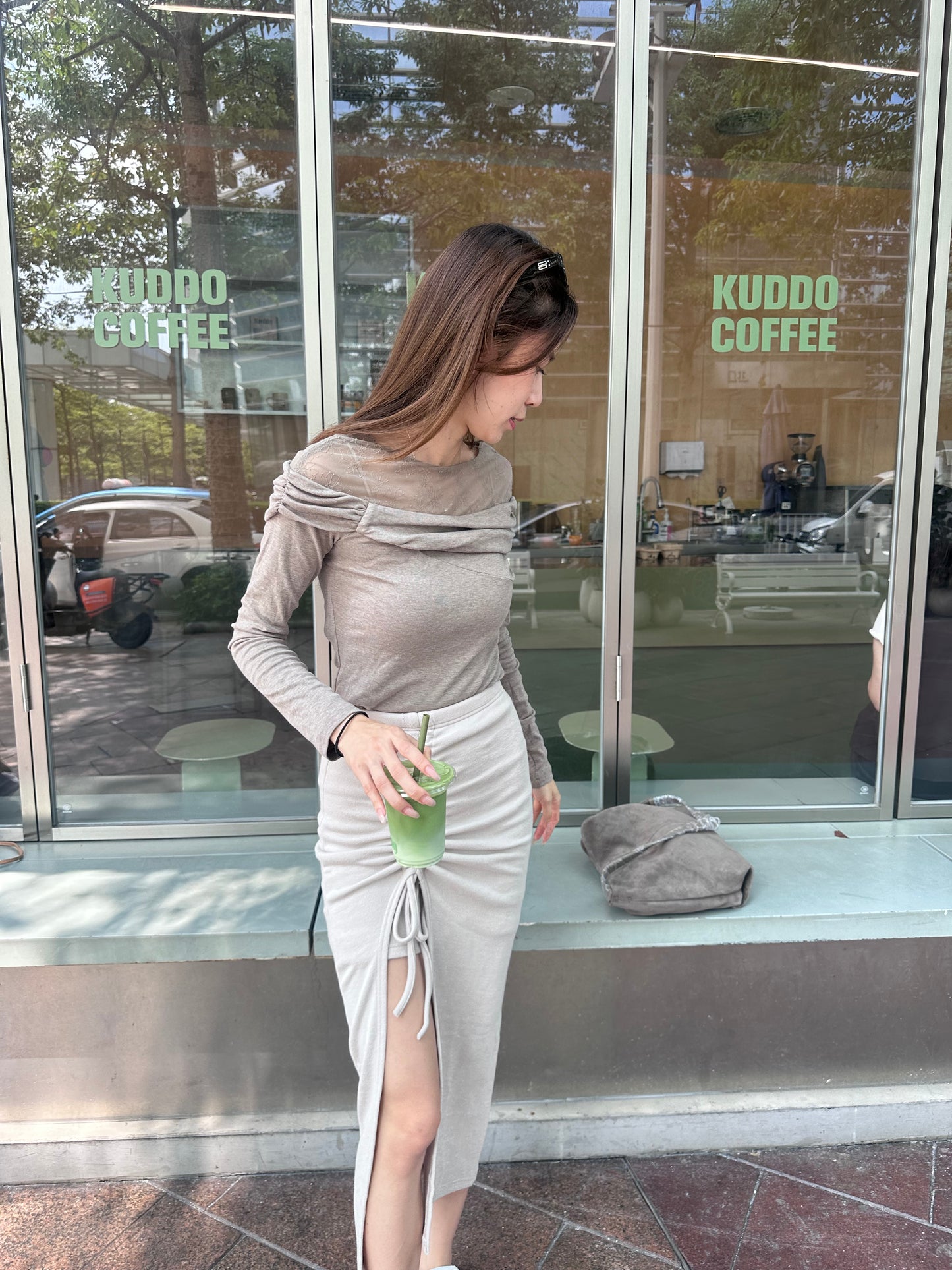 Half Lace Cotton Long Sleeves Top