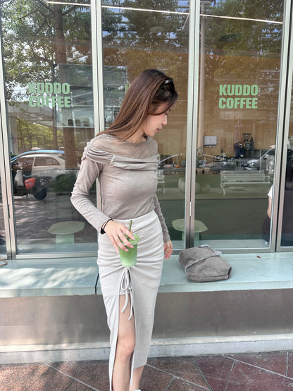 Half Lace Cotton Long Sleeves Top