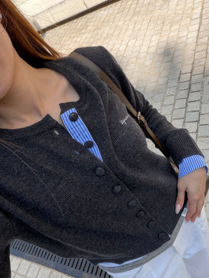 Mix Checked Wool Cardigan