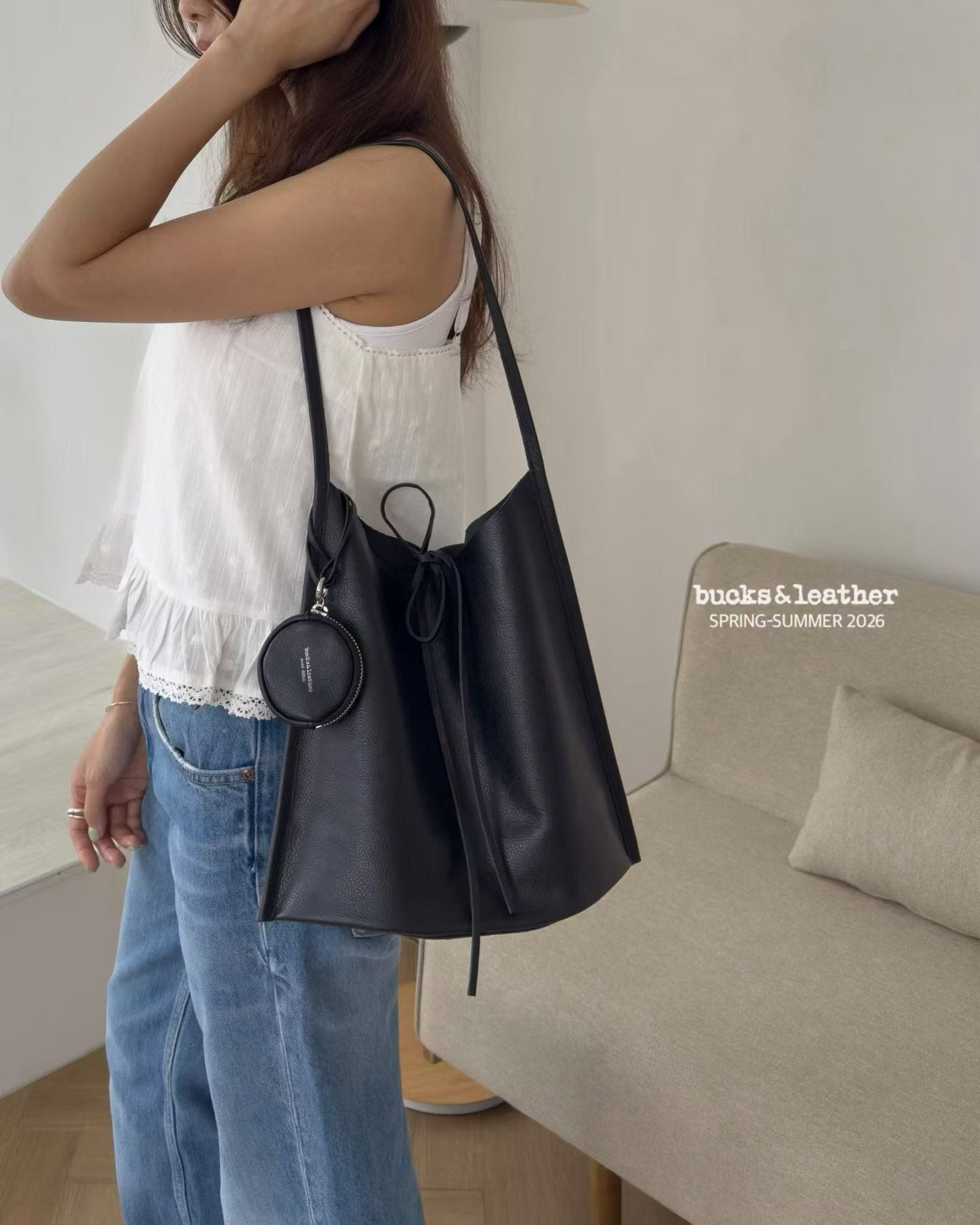 Real Leather Tied Long Shoulder Bag