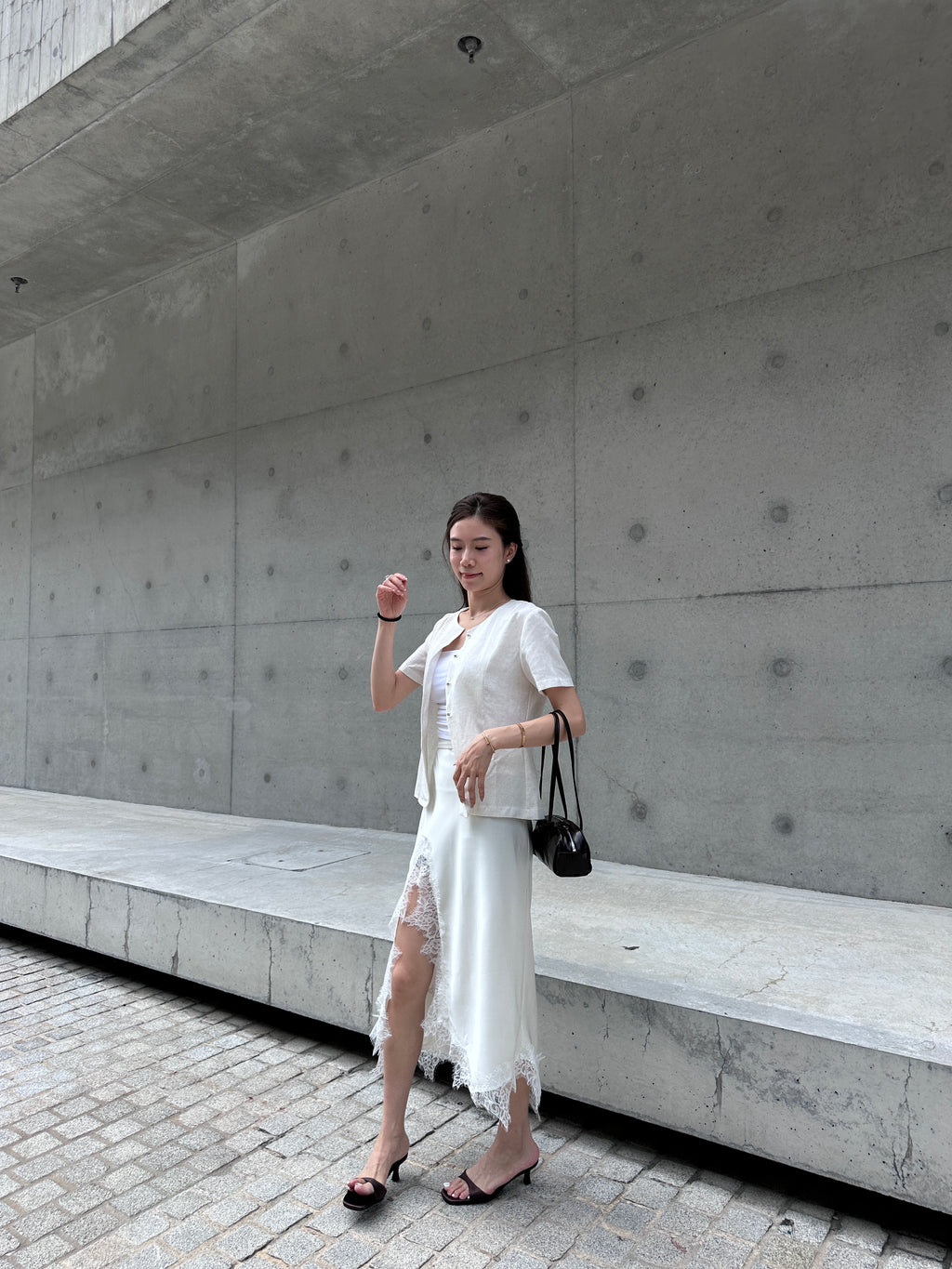 Silky Slit Cut Lace Maxi Skirt