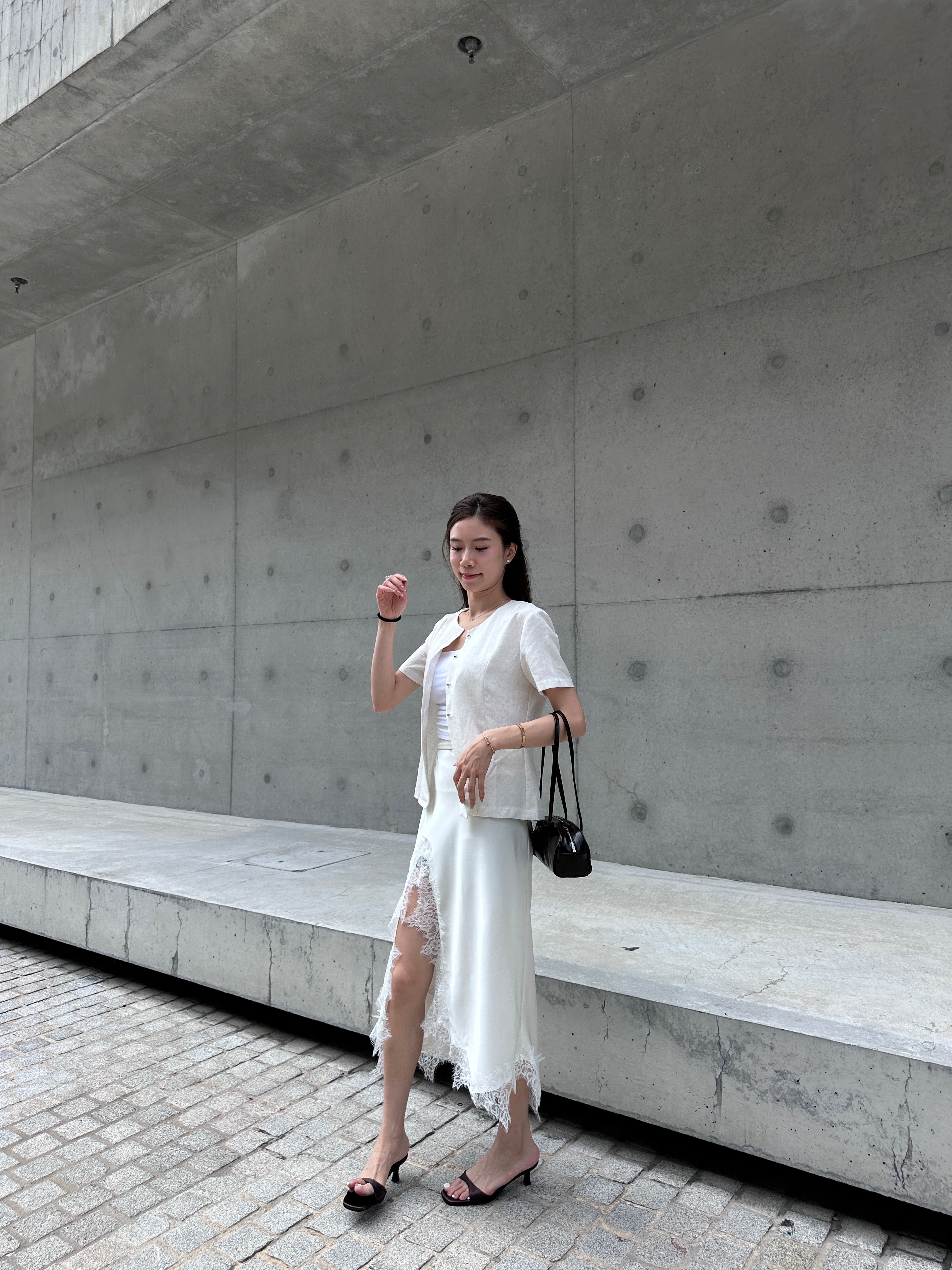 Silky Slit Cut Lace Maxi Skirt
