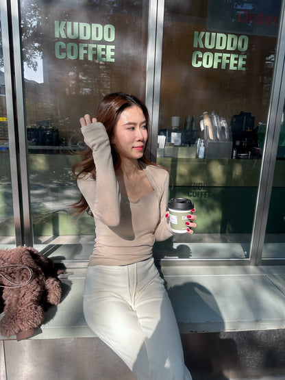 Squareneck Cotton Long Sleeves Top