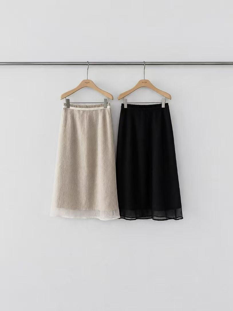 Mesh Panel Midi Skirt