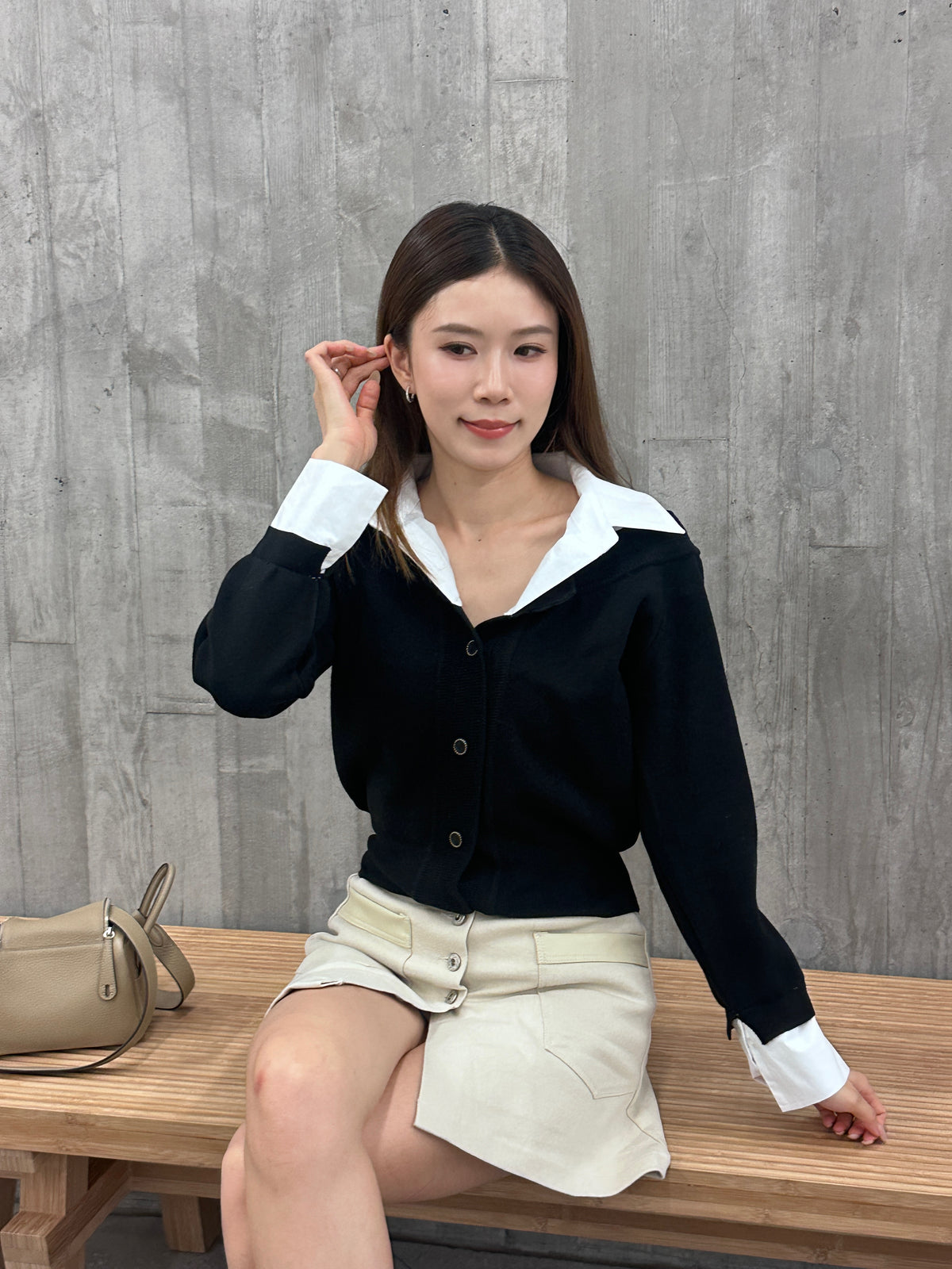 Shirt Knitted Mix Long Sleeves Top