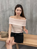 Pink off shoulder knitted top