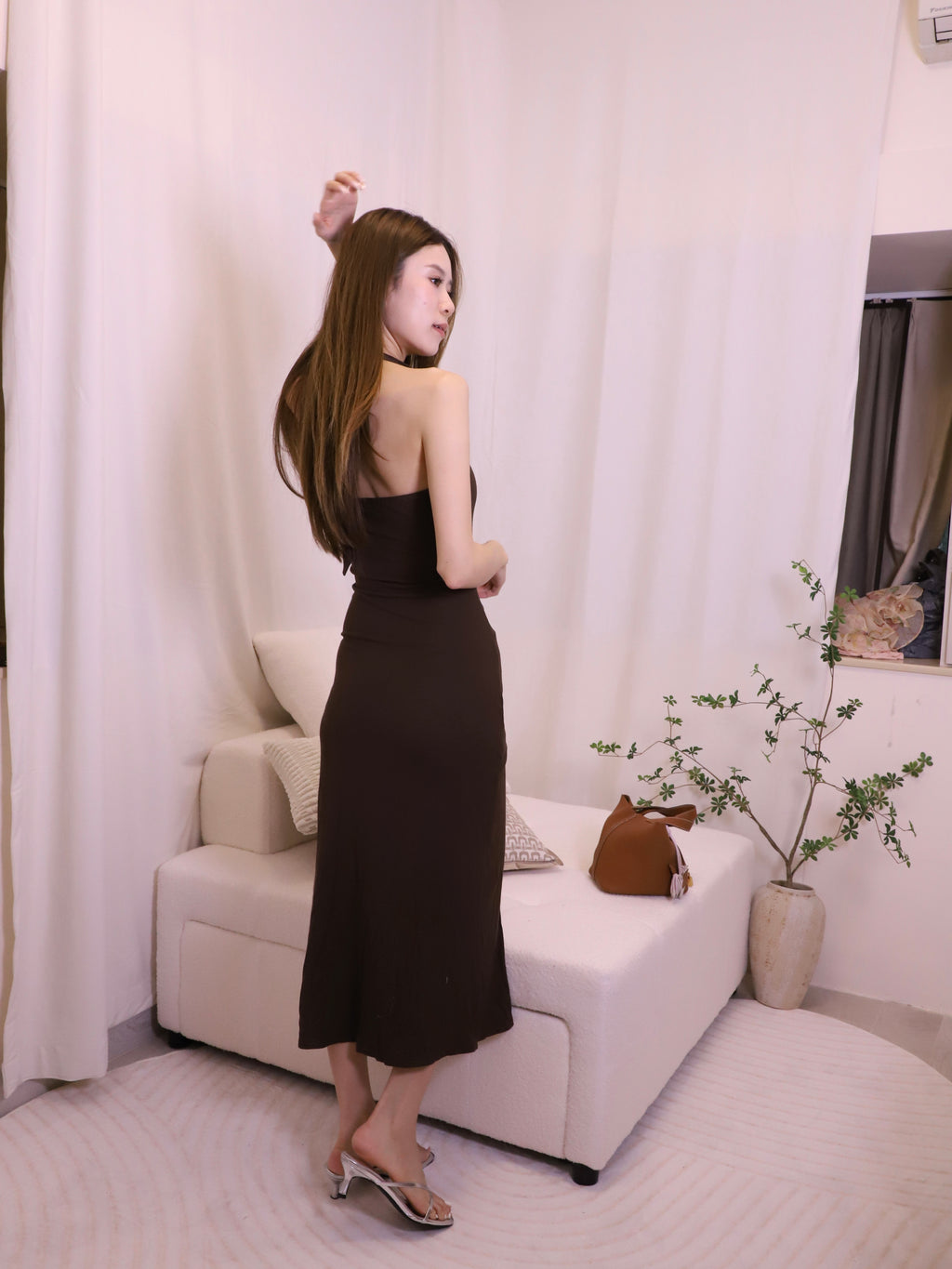 ashchic made Tied Neck Slit Maxi Dress with pads