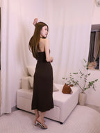 ashchic made Tied Neck Slit Maxi Dress with pads