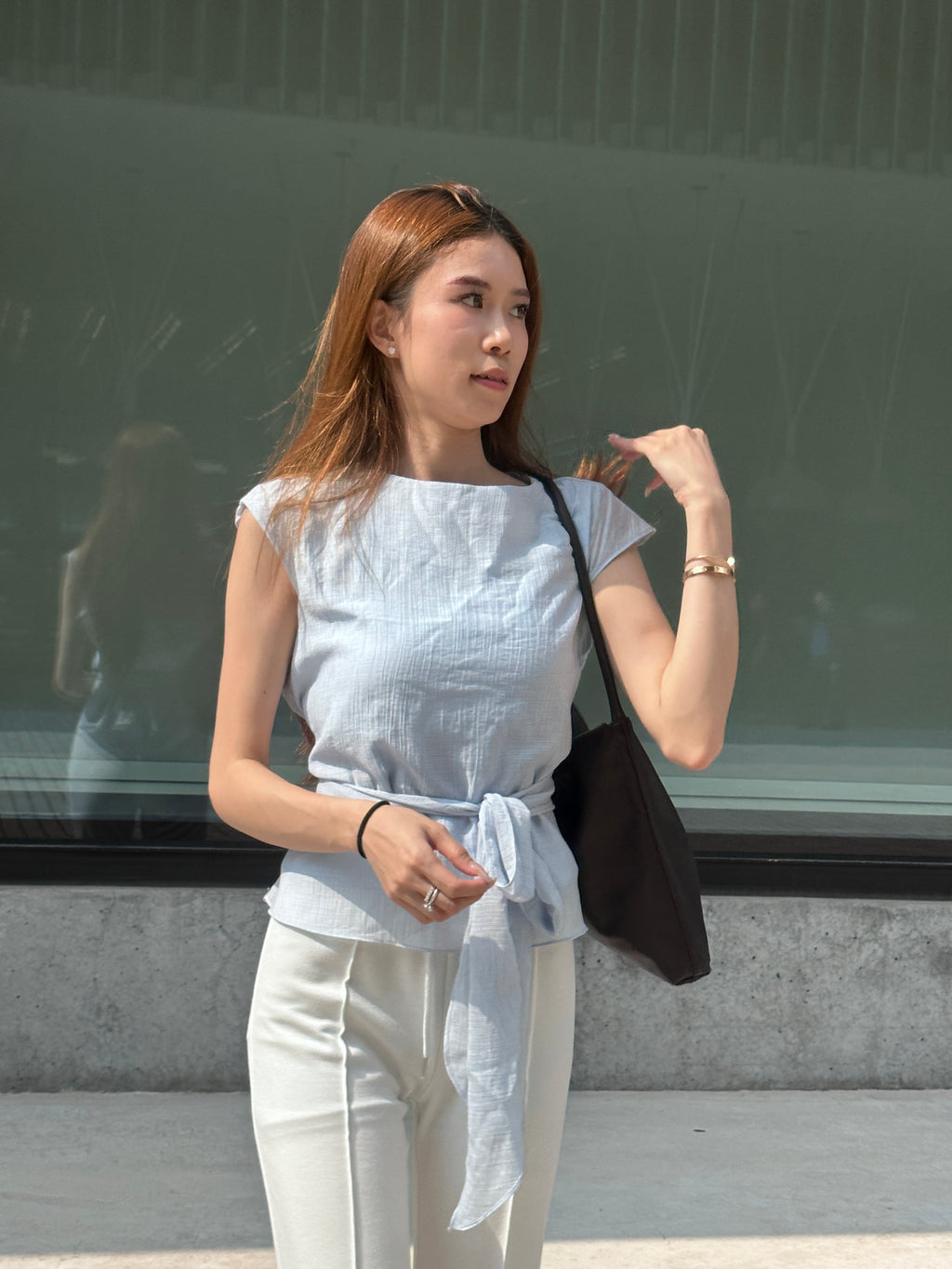 Chiffon Cross Waist T Top