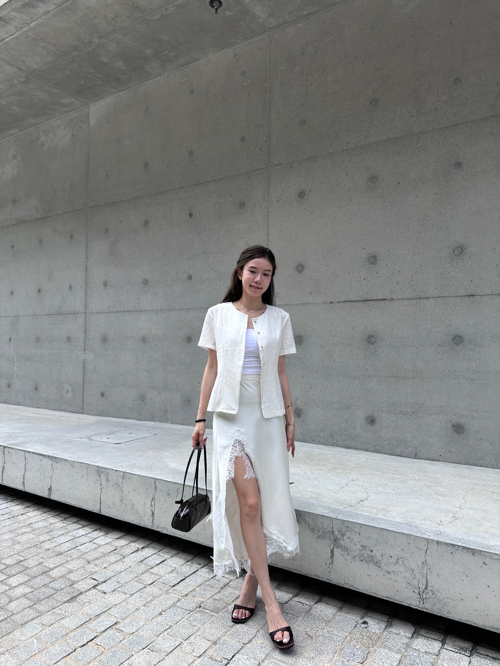 Silky Slit Cut Lace Maxi Skirt