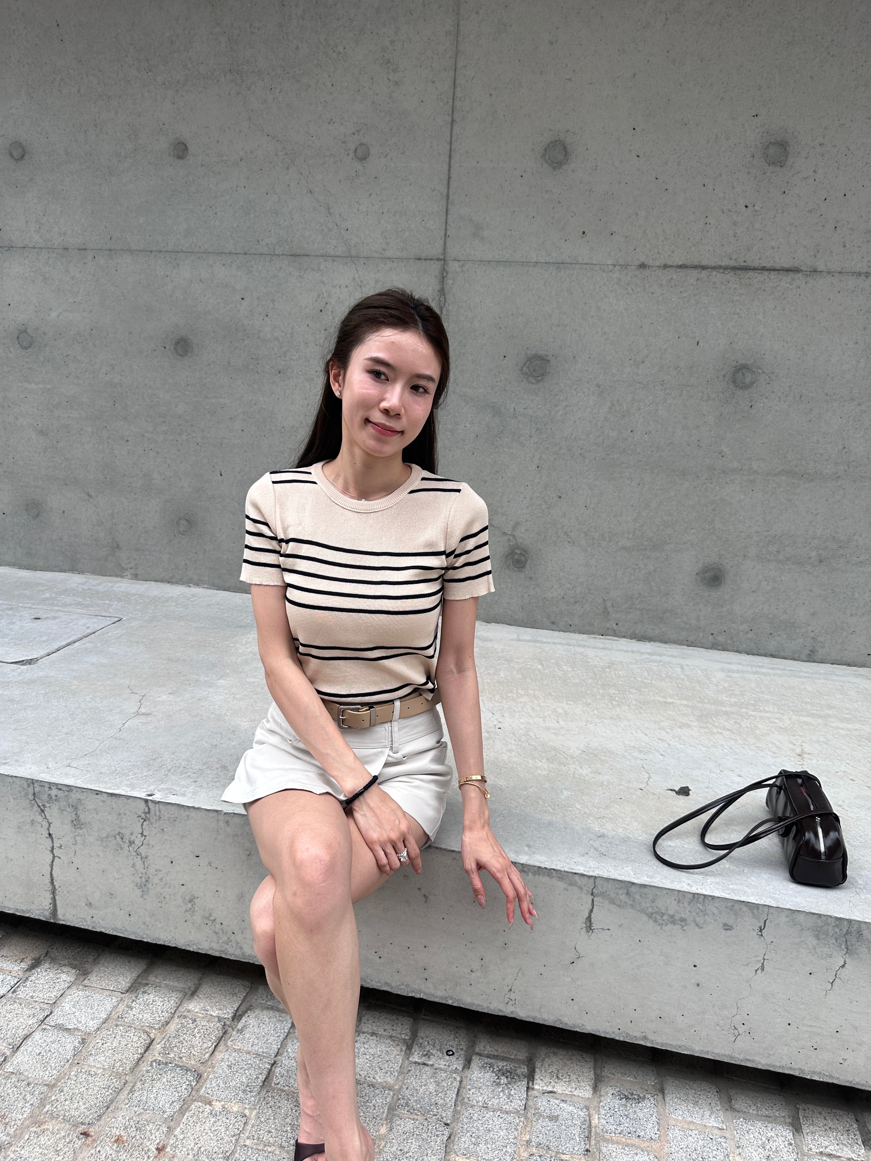 Knitted Striped T Top