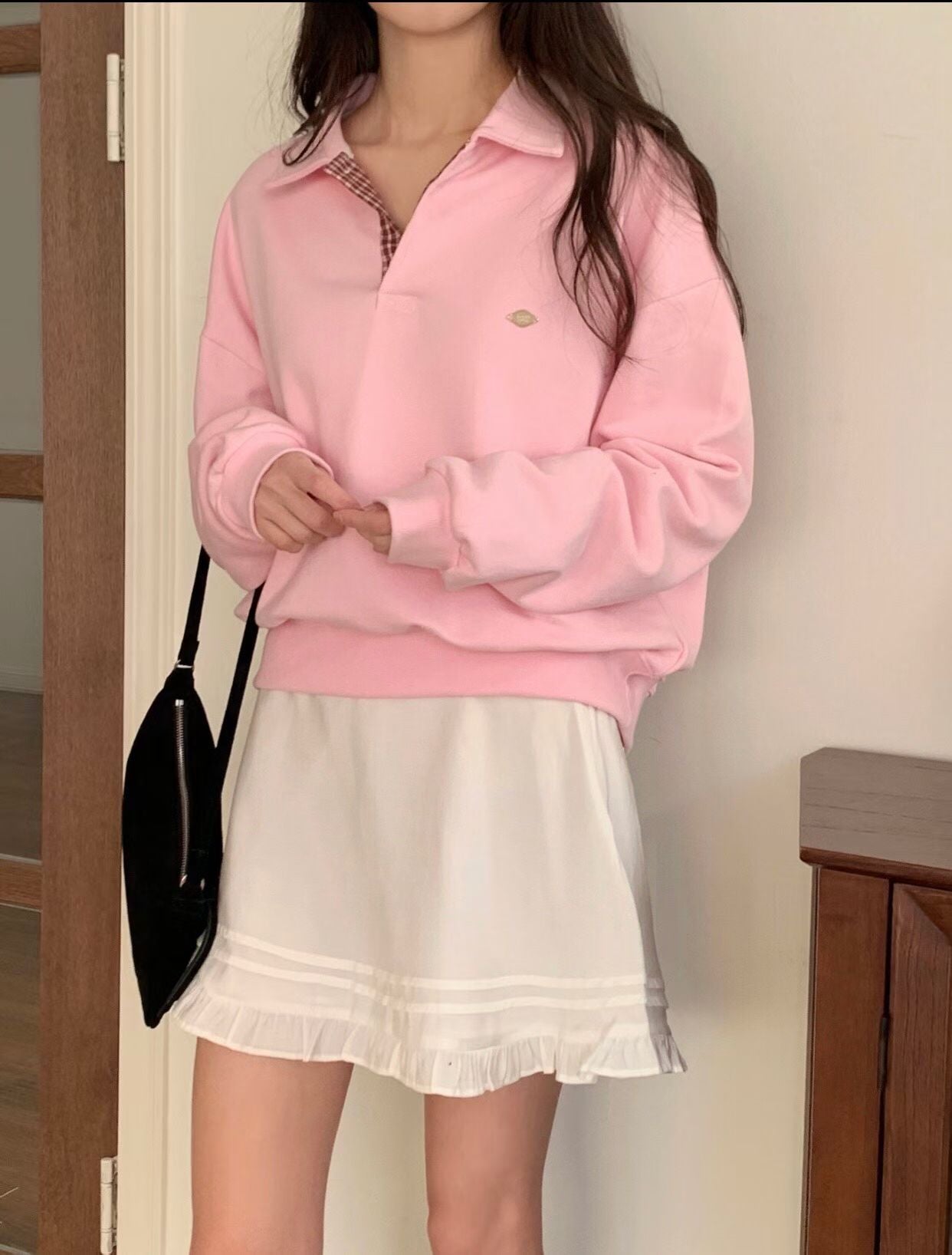 Checked Neck Polo Sweatshirt