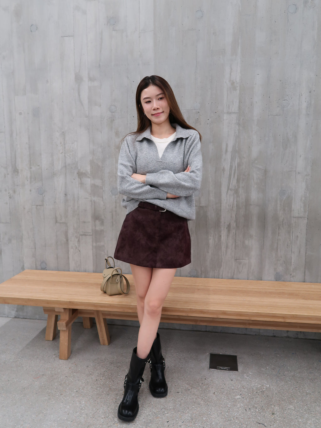 Burgundy Suede Skirt with belt