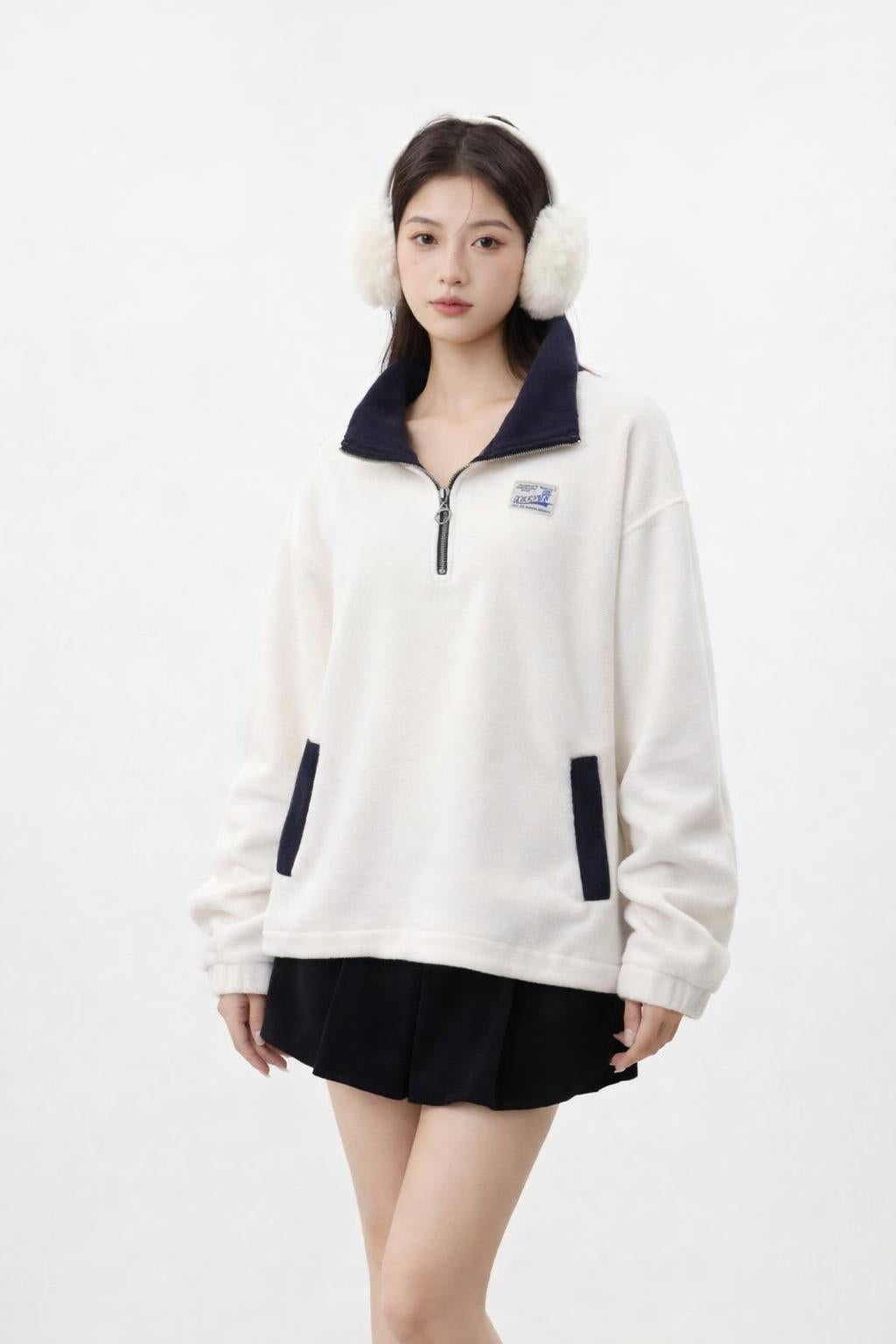 Collar Zipped Fleece Sweatshirt
