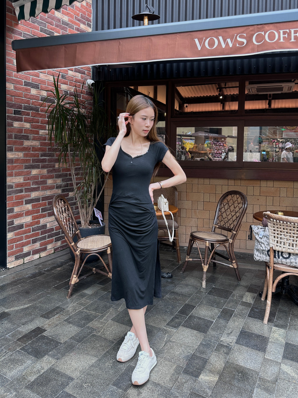 ashchic made Basic Square Neck Maxi Slit Dress