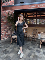 ashchic made Basic Square Neck Maxi Slit Dress