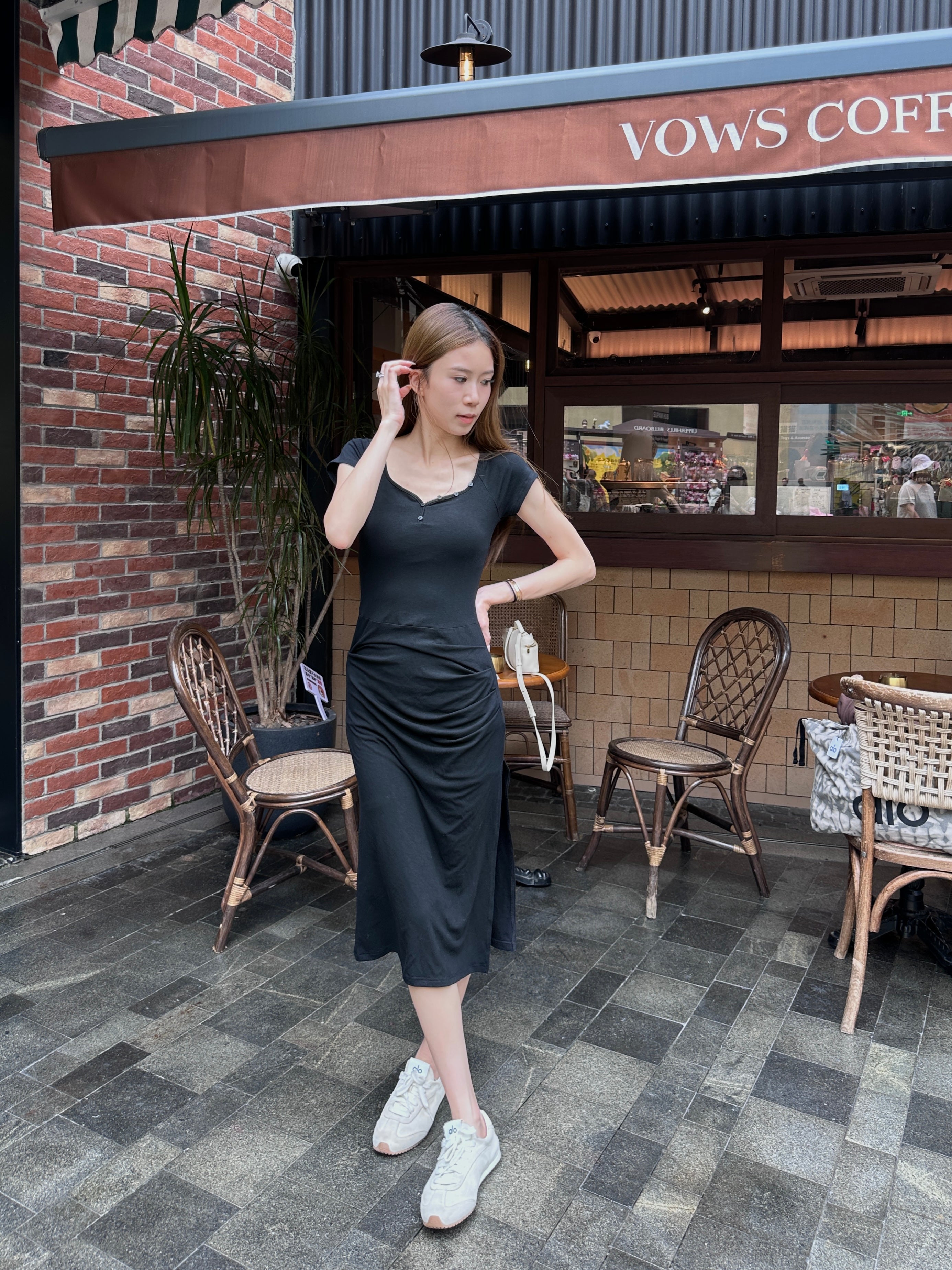 ashchic made Basic Square Neck Maxi Slit Dress