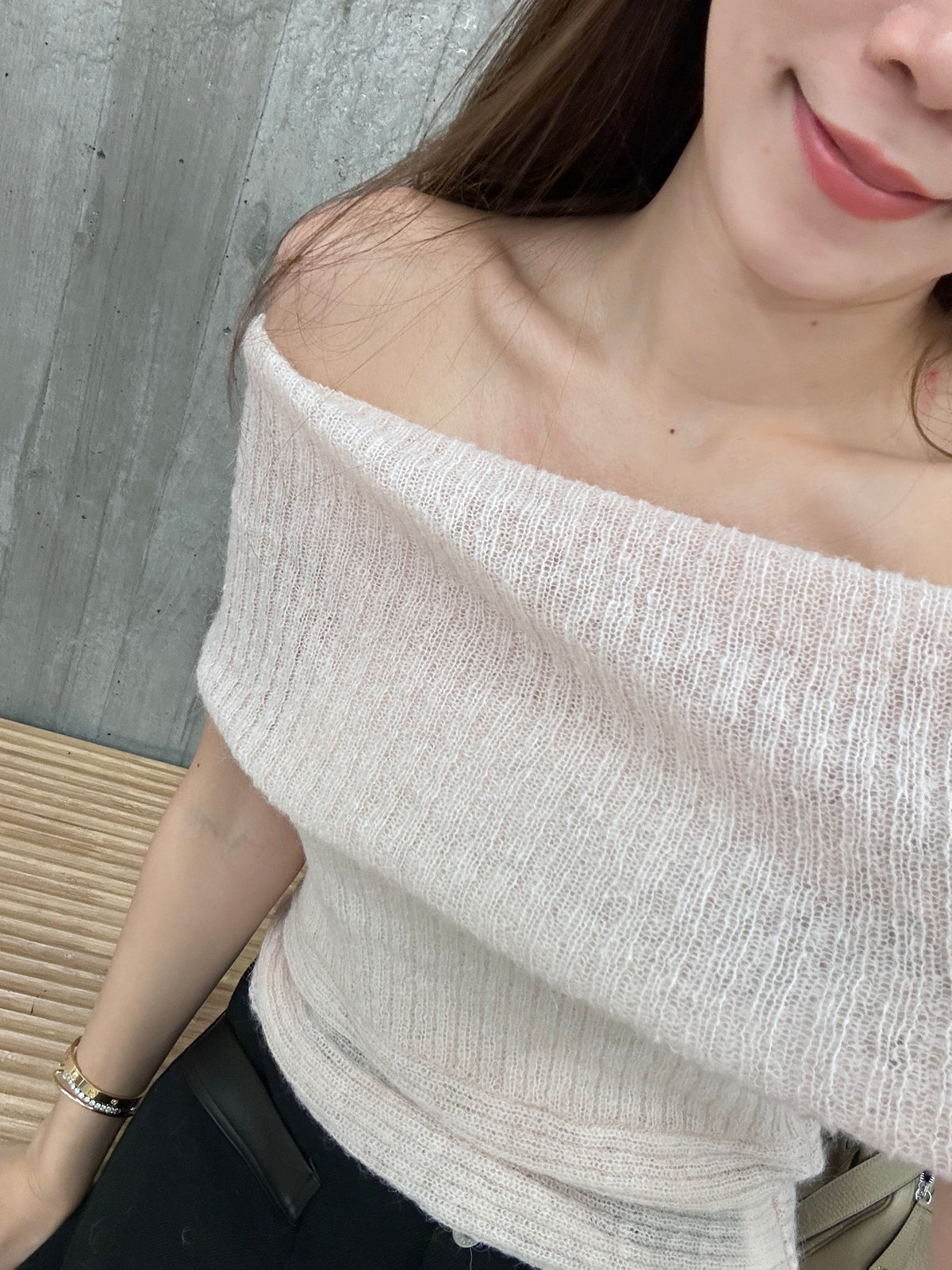 Pink off shoulder knitted top