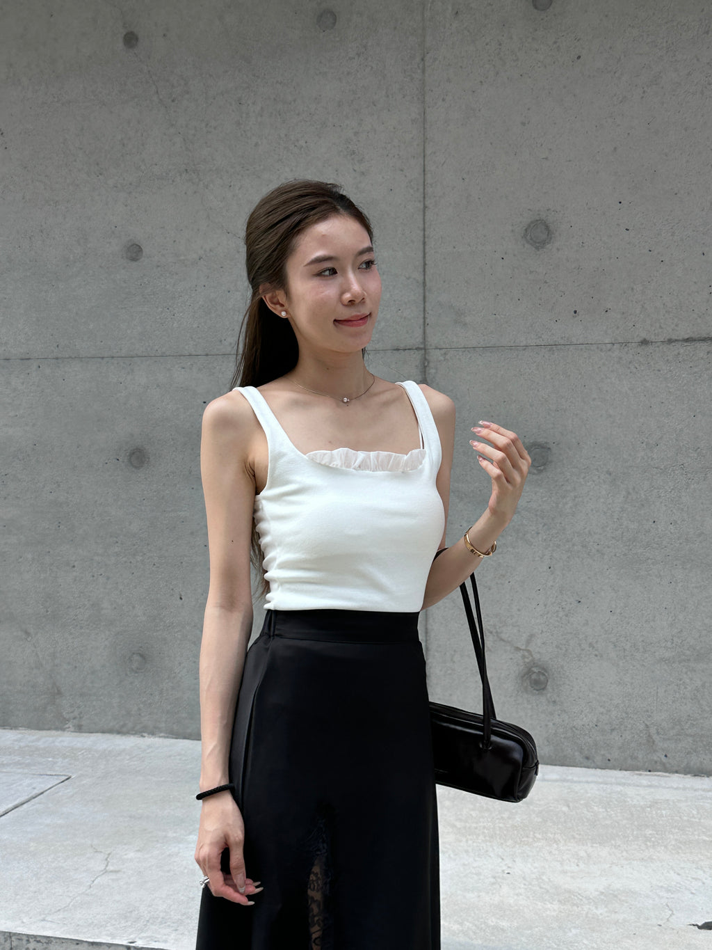 Ruffles Neck Cotton Tank Top