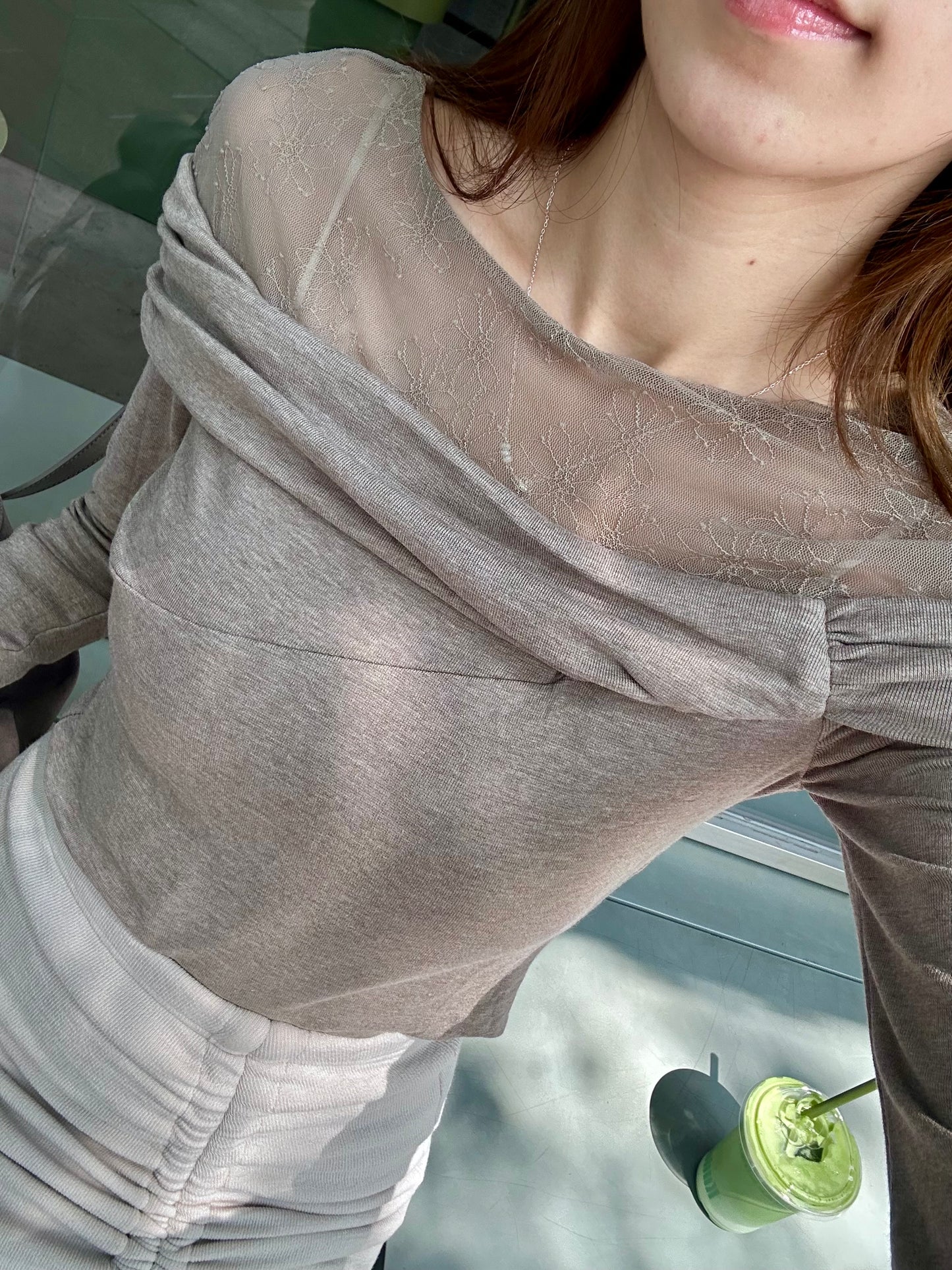 Half Lace Cotton Long Sleeves Top