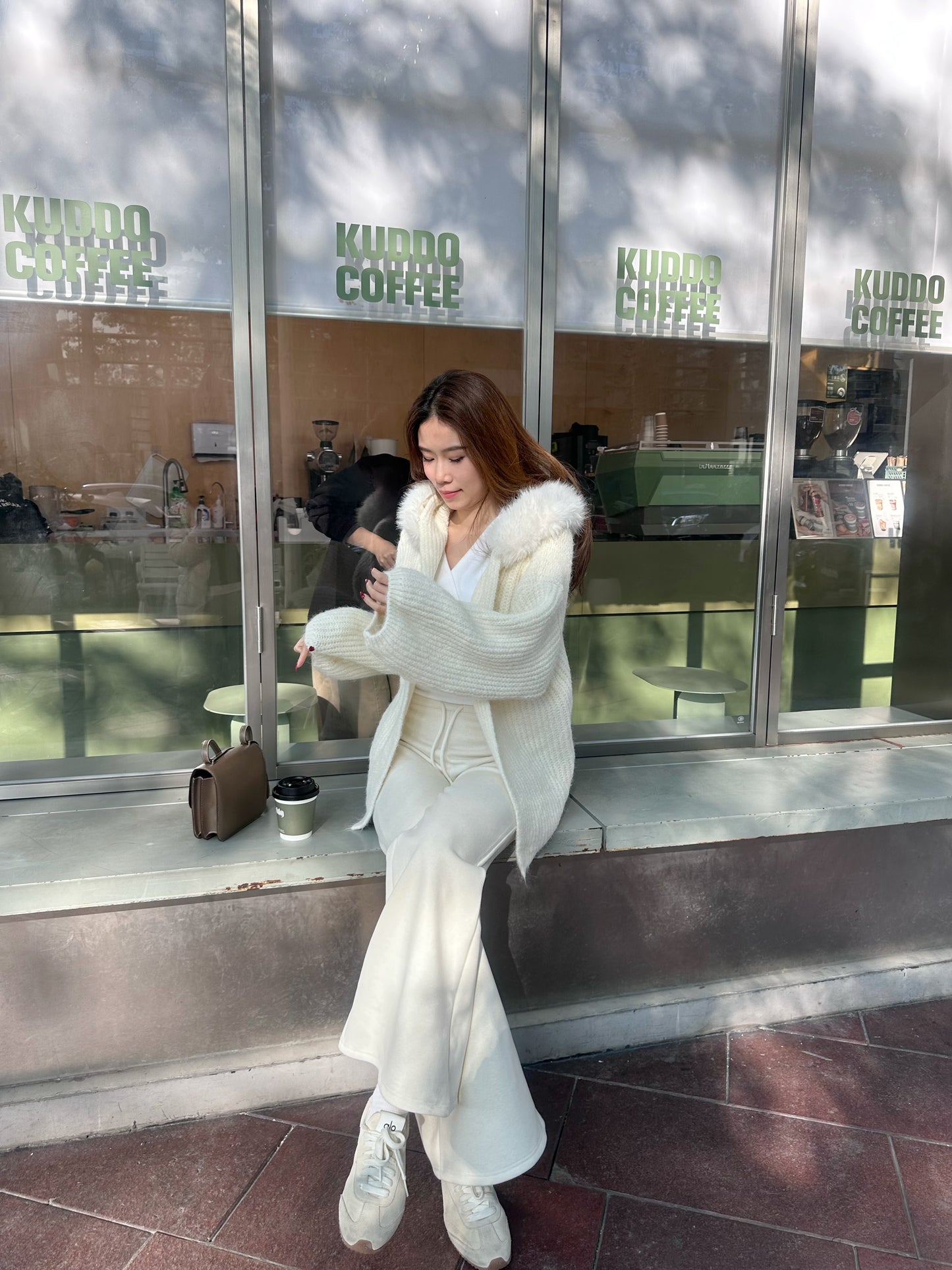 Fluffy Bear Removable Hat Cardigan