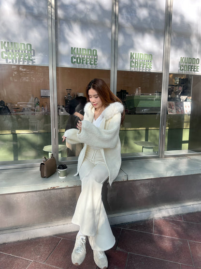 Fluffy Bear Removable Hat Cardigan