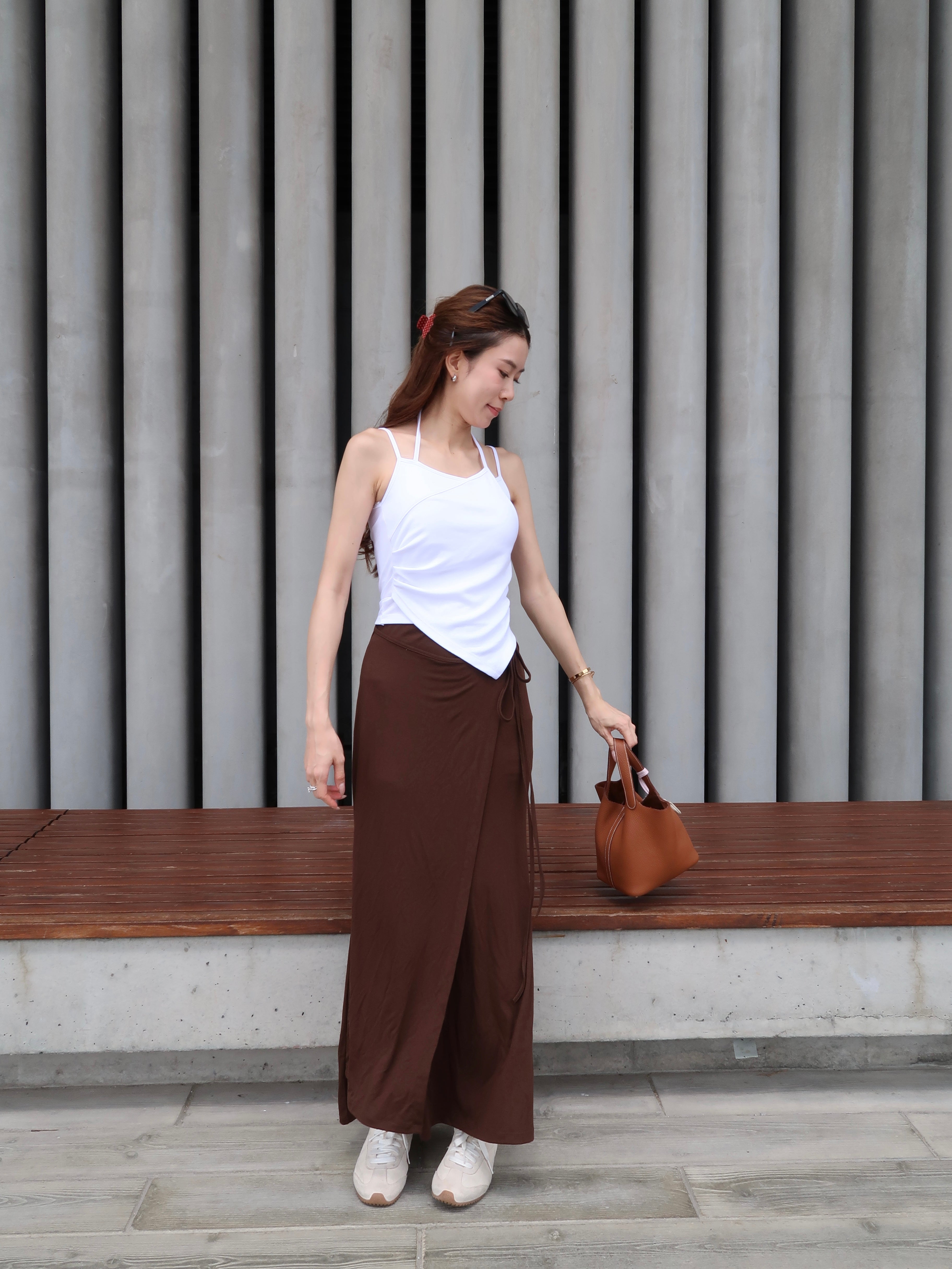 Tied on Side Cotton Maxi Skirt