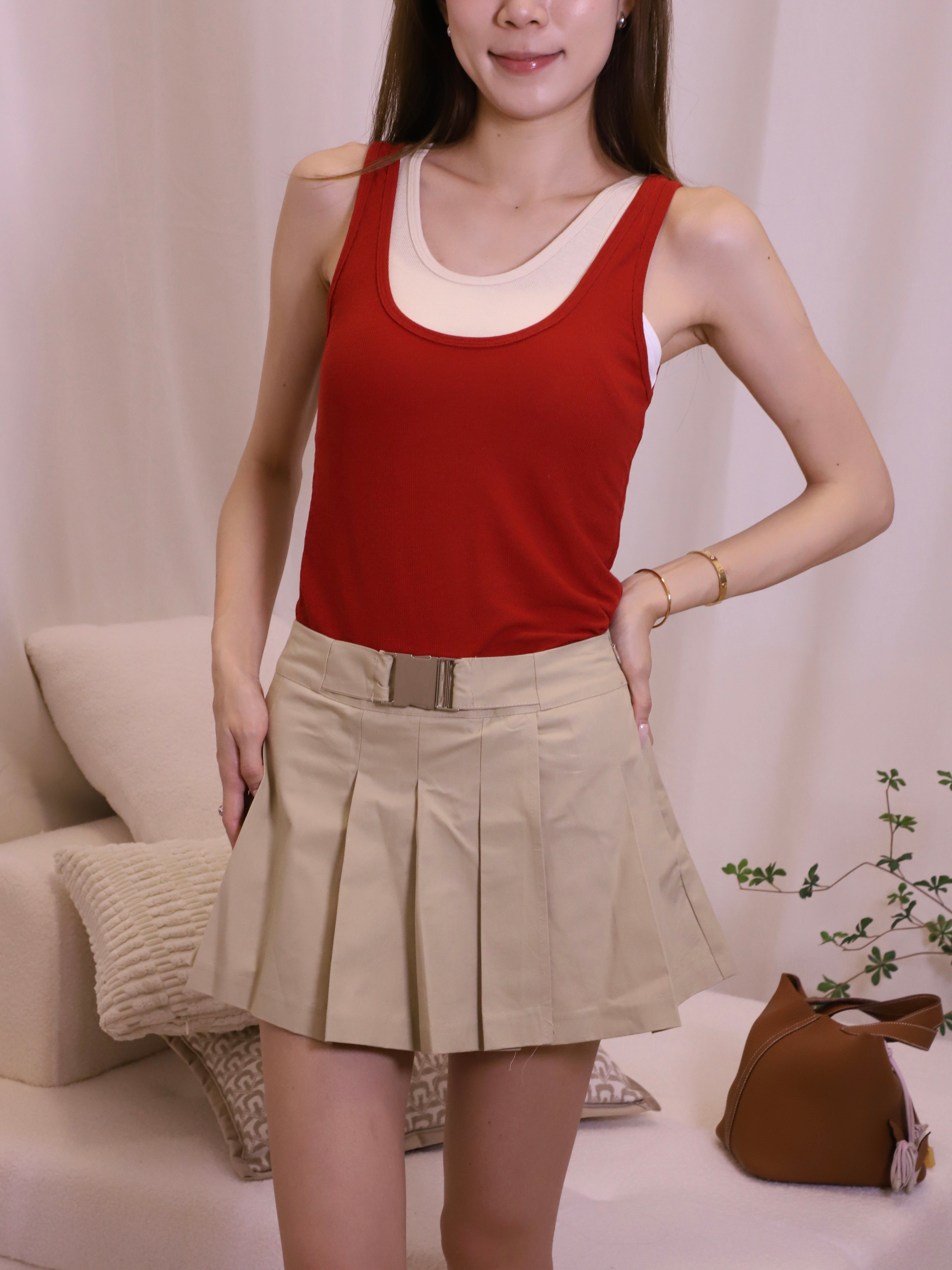 Buckle Up Pleated Mini Skirt
