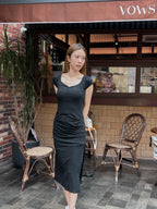 ashchic made Basic Square Neck Maxi Slit Dress