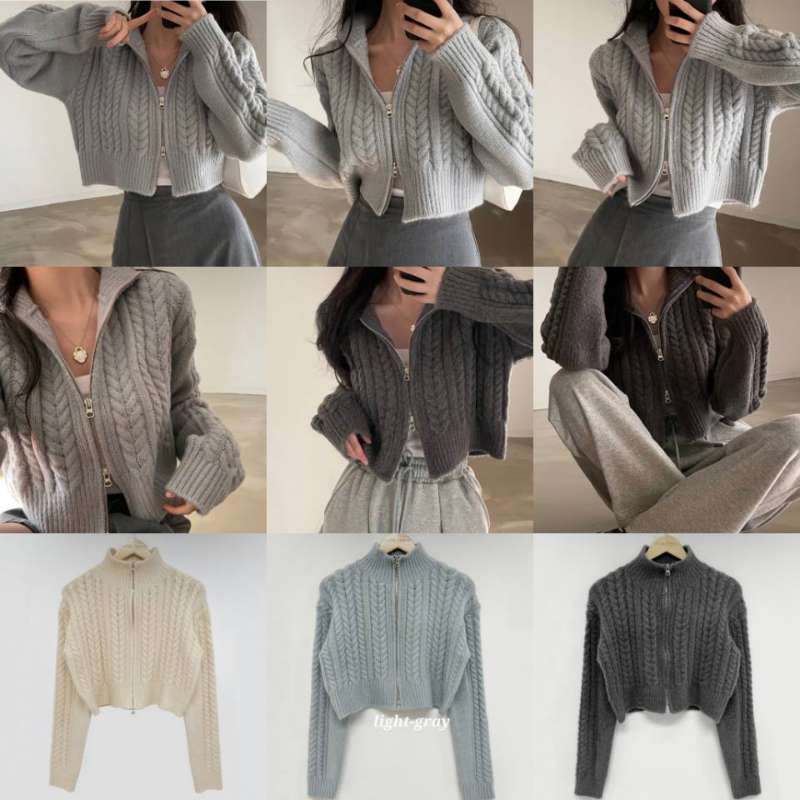 Zip Up Twisted Long Sleeves Sweater