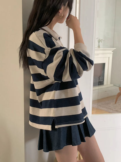 Striped Collar Neck Sweatshirt