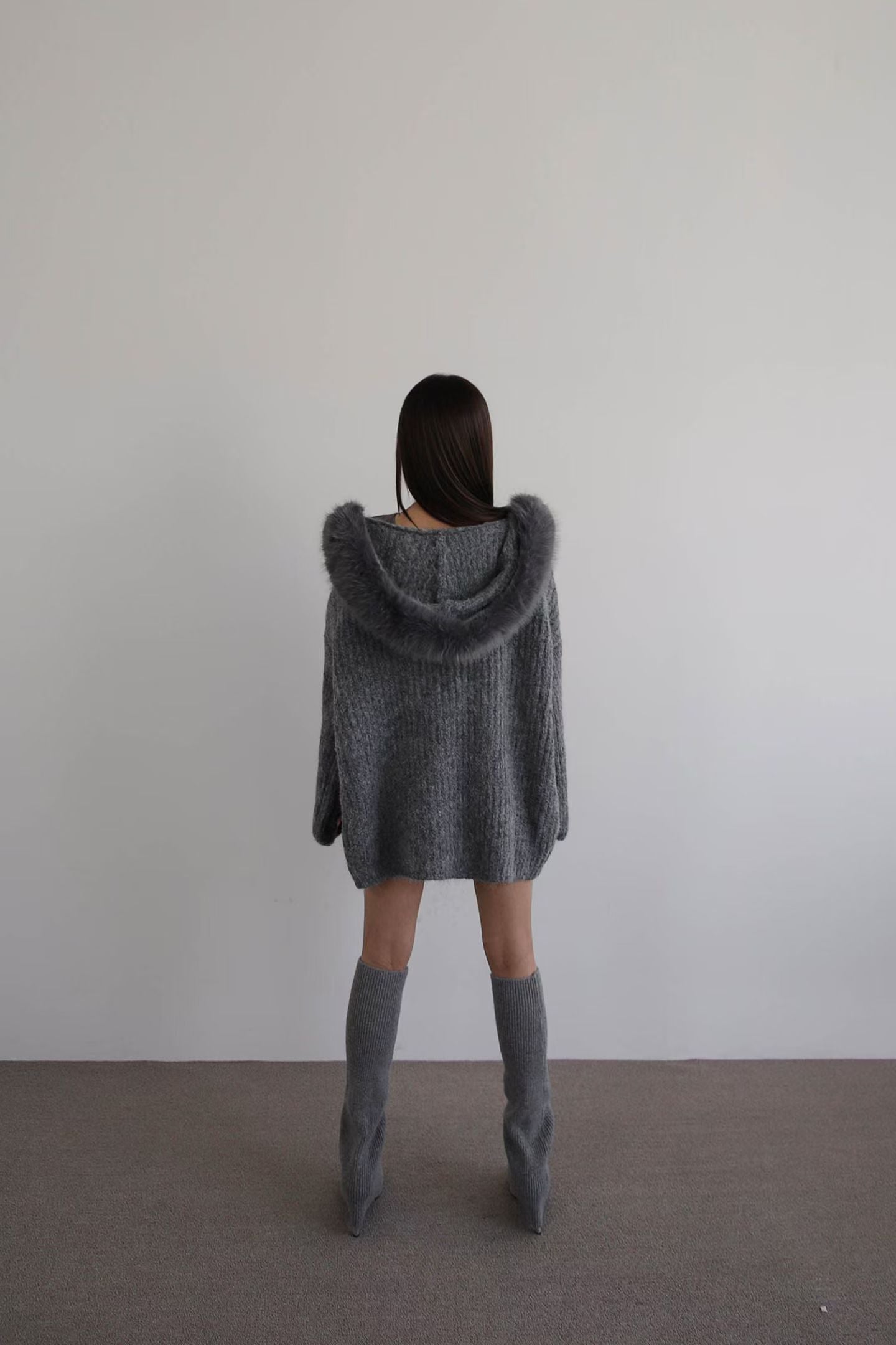 Fluffy Bear Removable Hat Cardigan