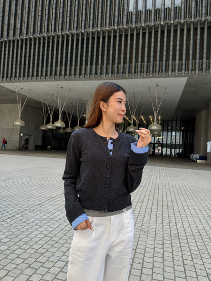 Mix Checked Wool Cardigan