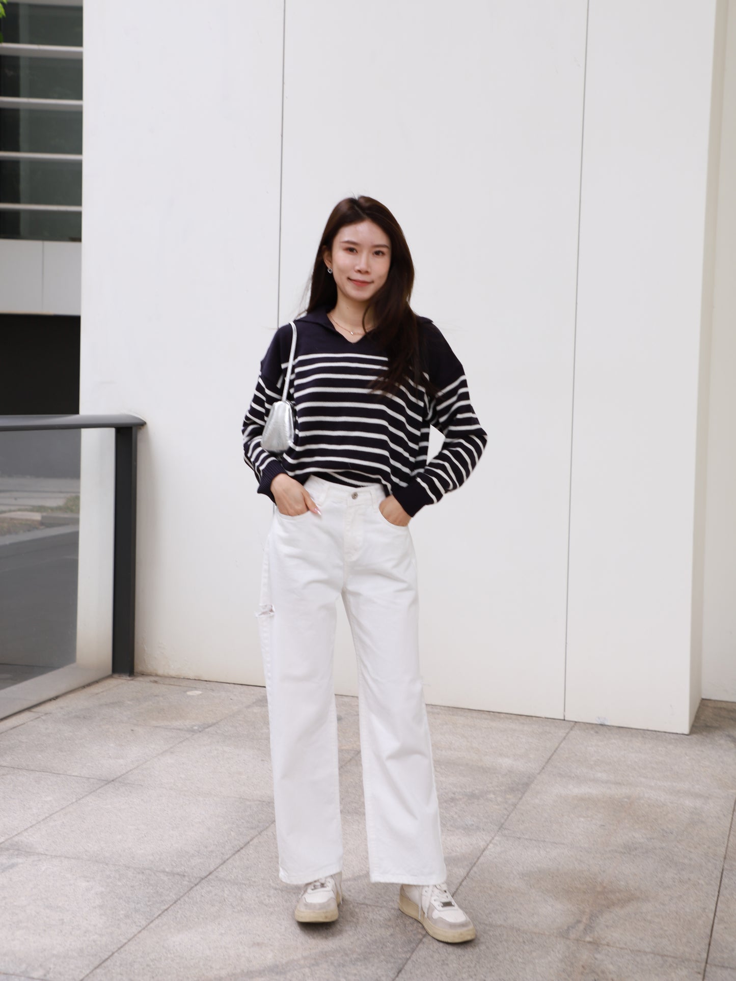 Striped Knitted V Top