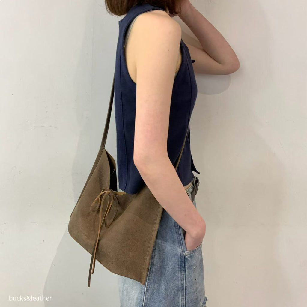 Real Leather Tied Ribbon Shoulder Bag