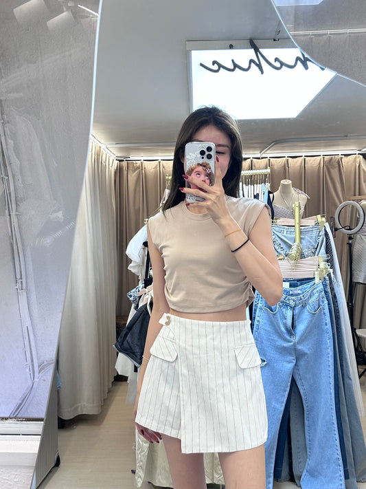 Linen Striped Skirt Shorts