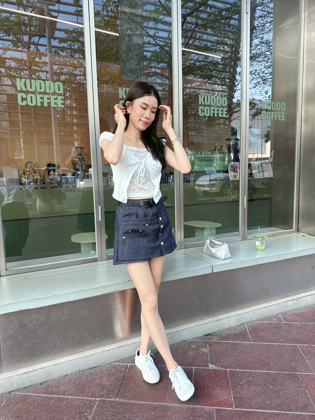 Button Skirt Short with Belt