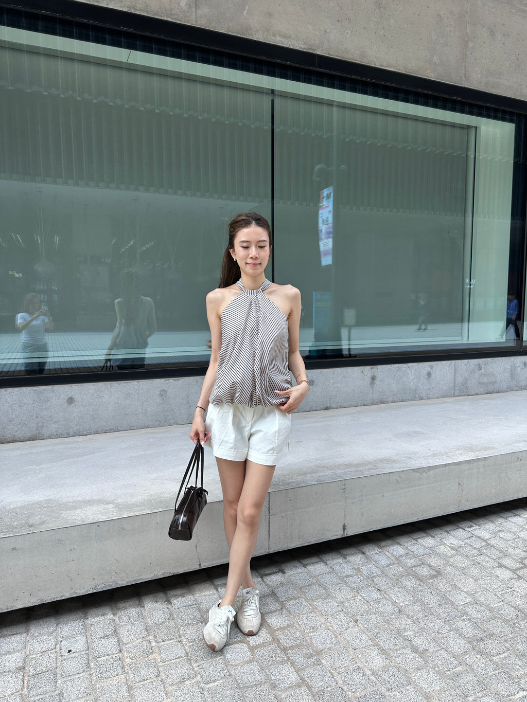 Puffy Striped Cross Neck Tank Top