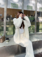 Fluffy Bear Removable Hat Cardigan