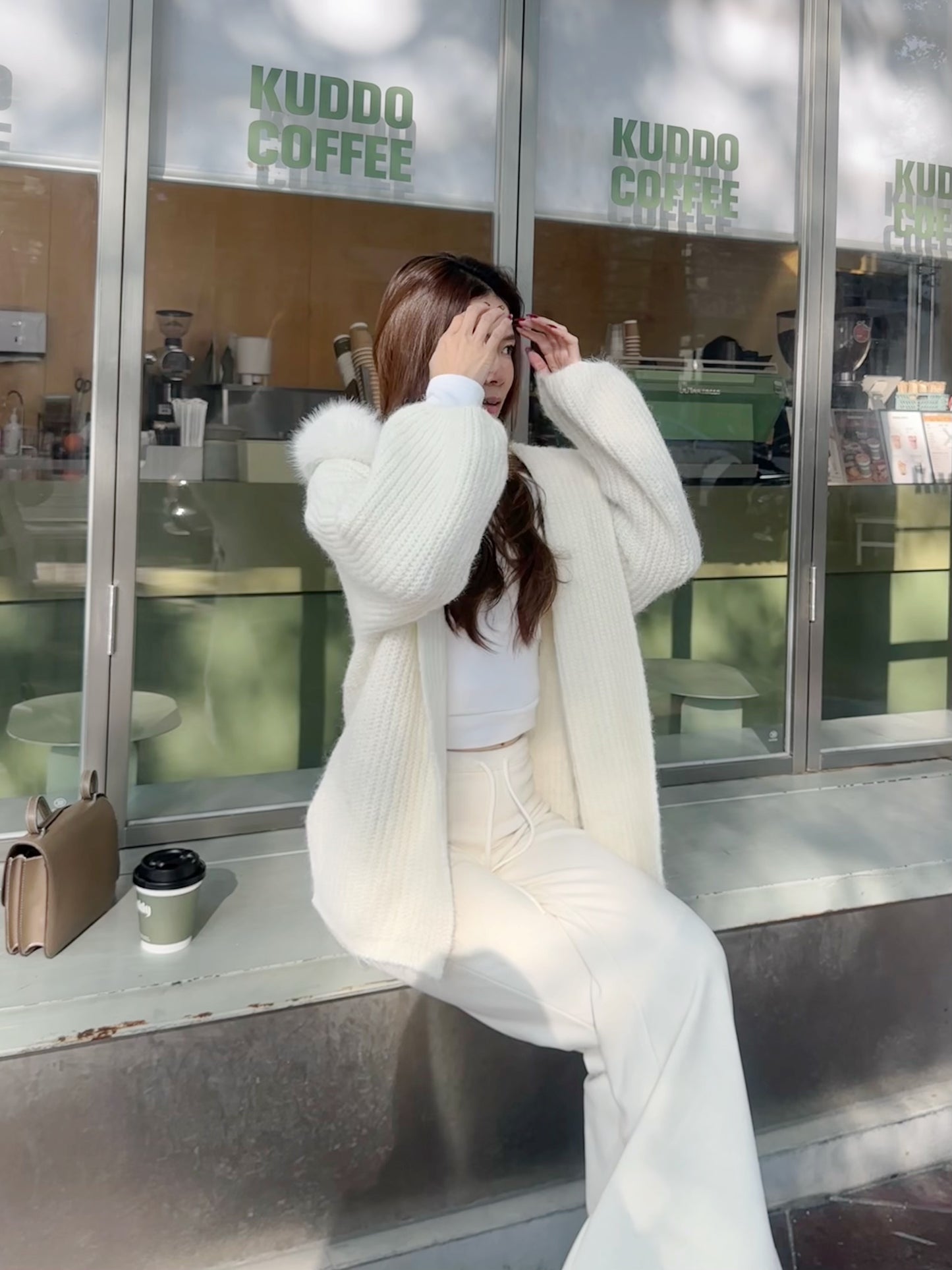 Fluffy Bear Removable Hat Cardigan