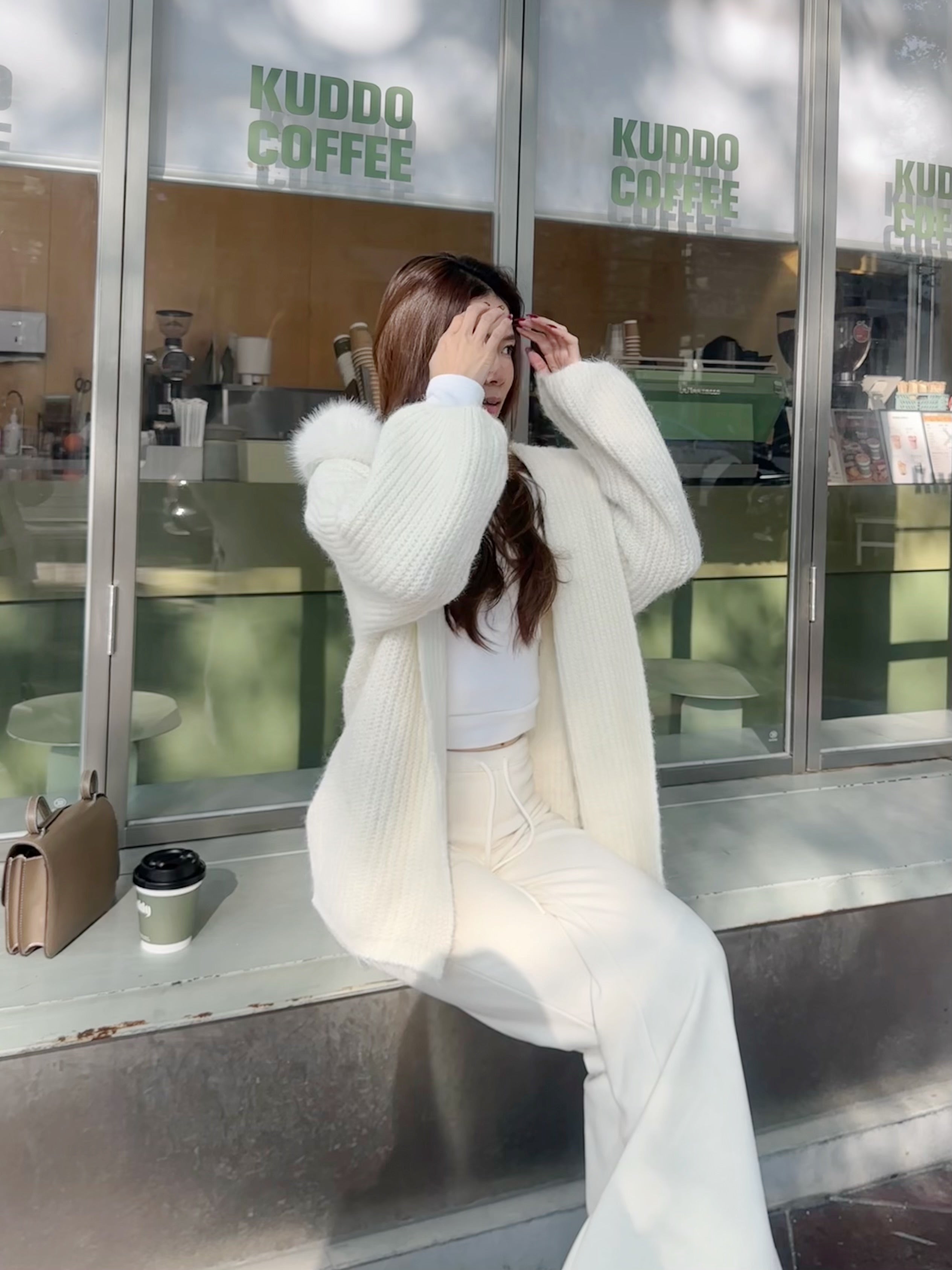 Fluffy Bear Removable Hat Cardigan