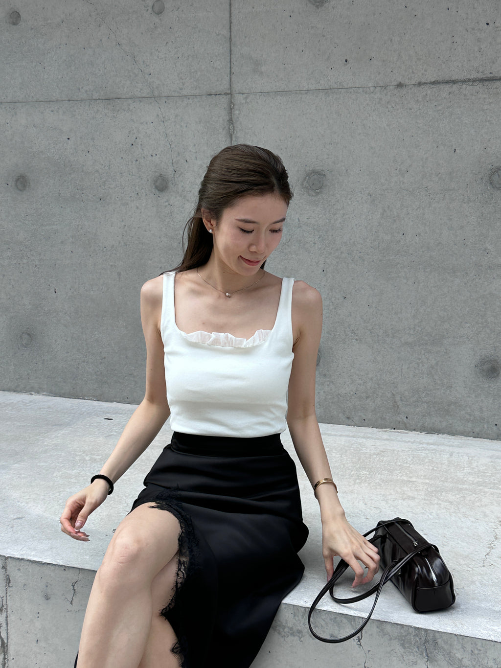 Ruffles Neck Cotton Tank Top