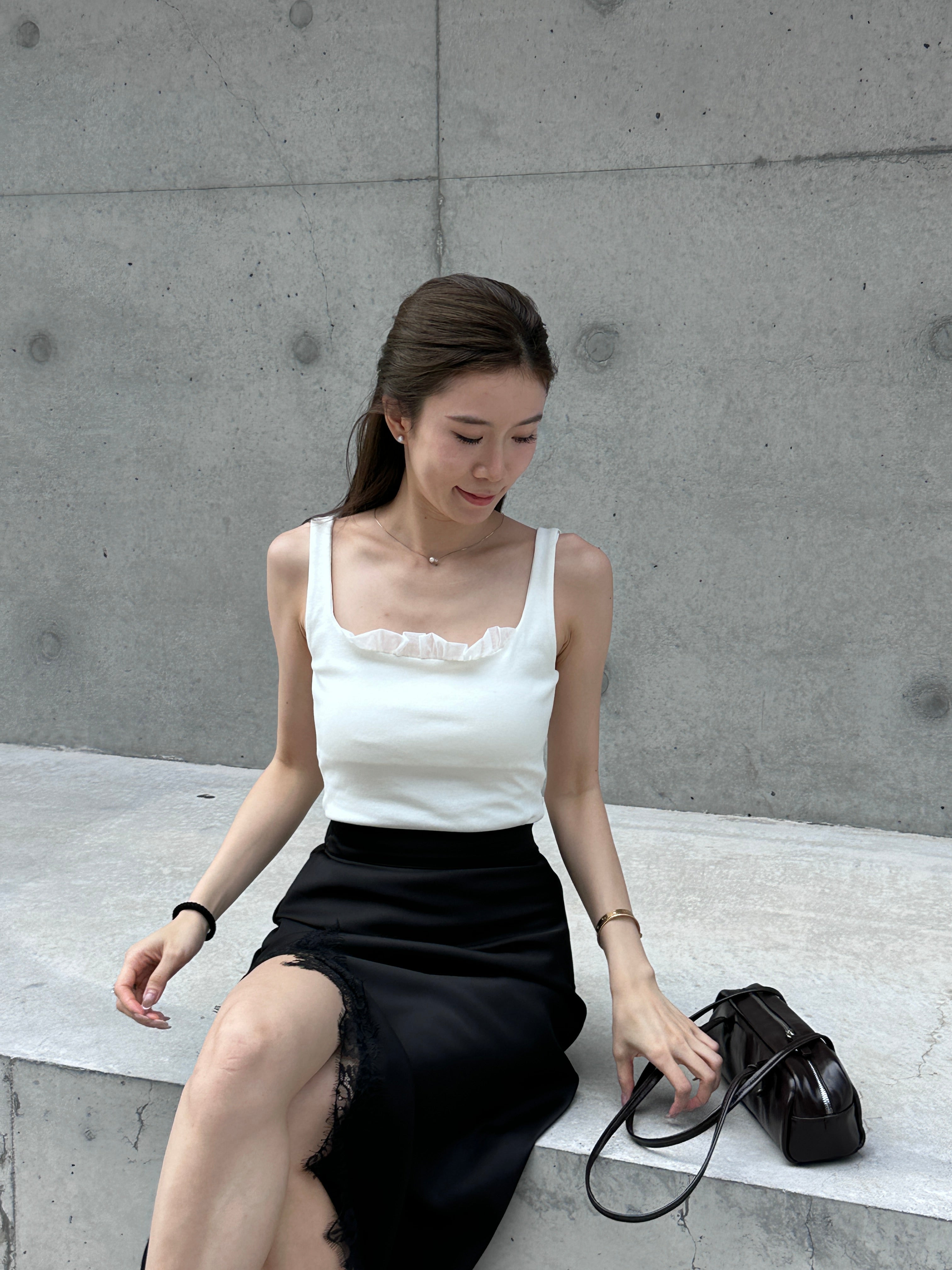 Ruffles Neck Cotton Tank Top
