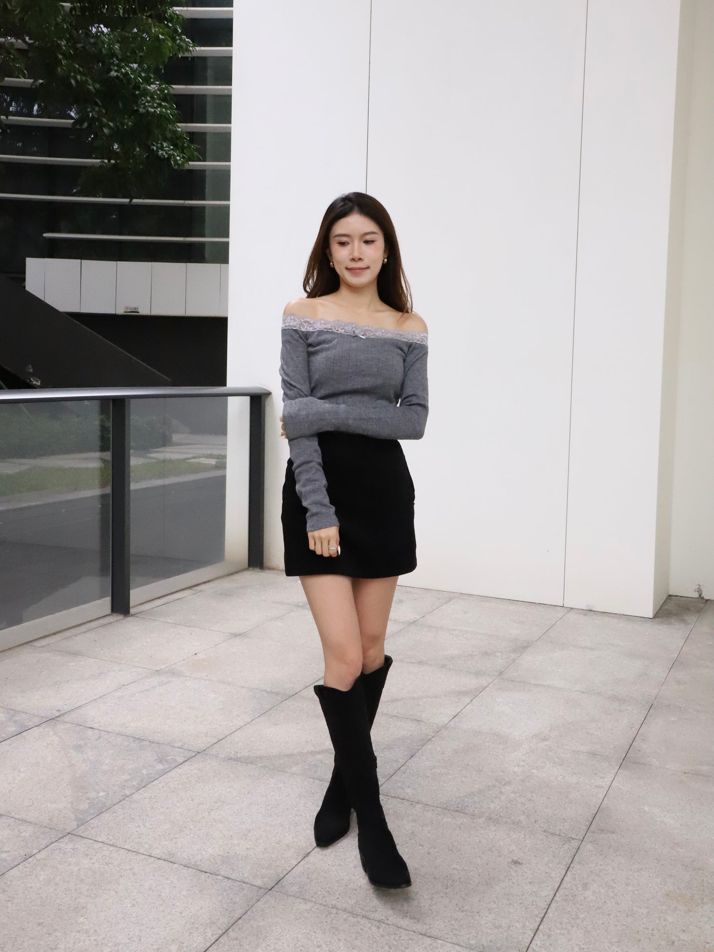 Lace Mix Off Shoulder Top