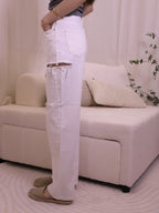 Two Holes White Denim Jeans