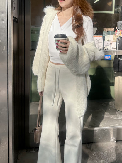 Fluffy Bear Removable Hat Cardigan