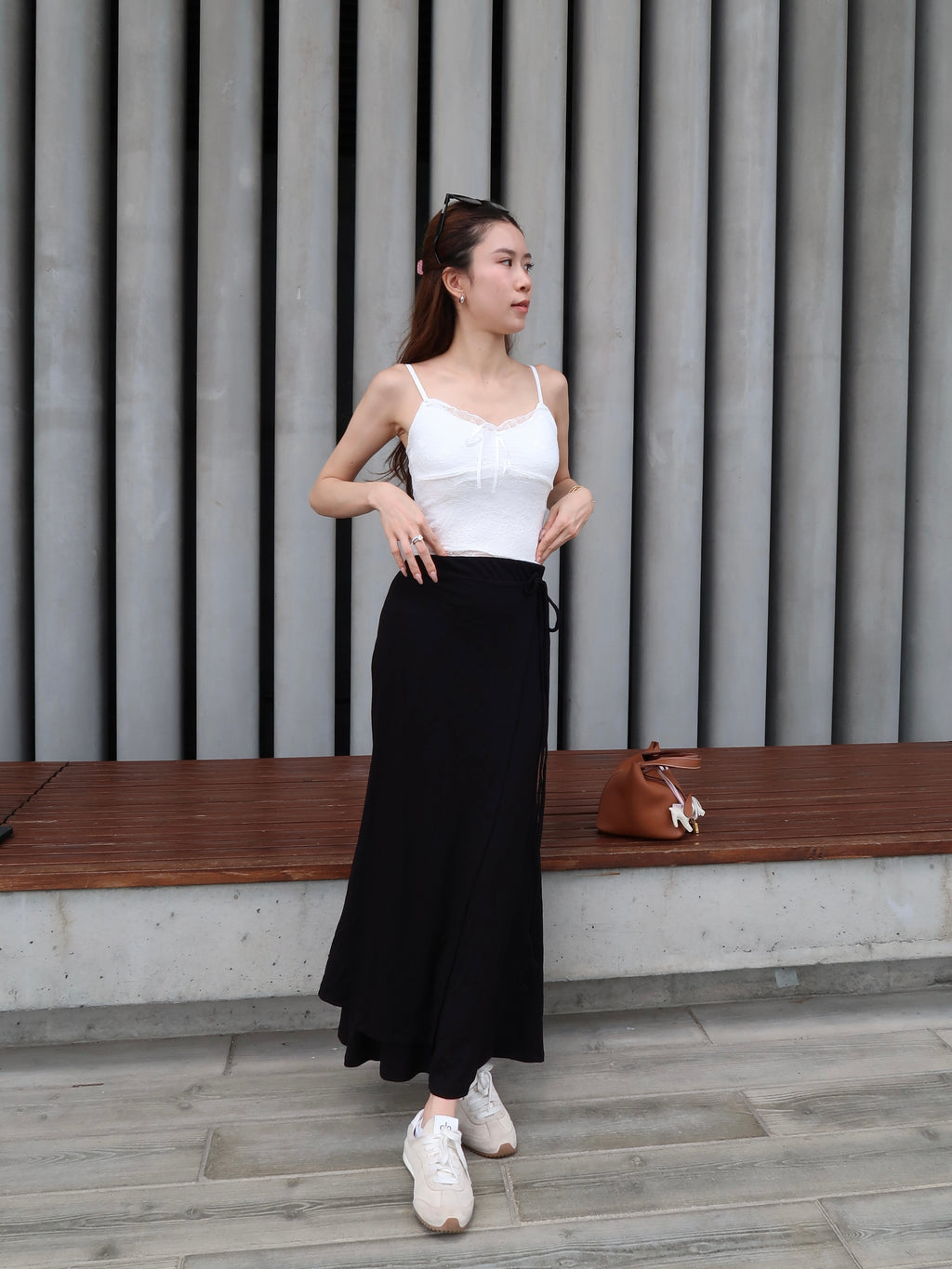 Tied on Side Cotton Maxi Skirt