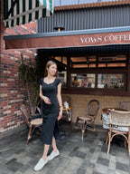 ashchic made Basic Square Neck Maxi Slit Dress