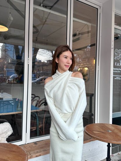 Cross Shoulder Fluffy Long Sleeves Top