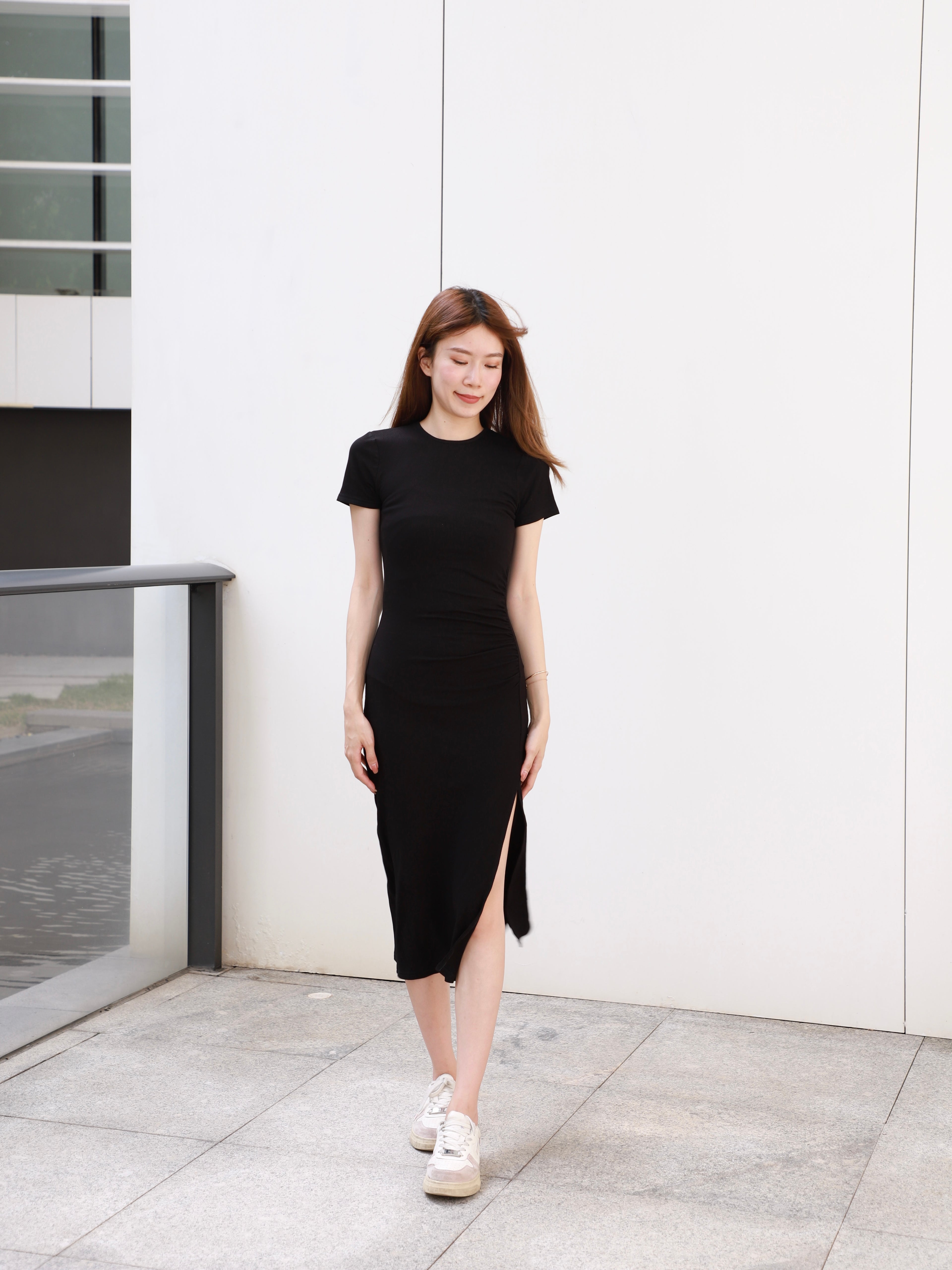 (ashchic made) Basic T Slit Maxi Dress